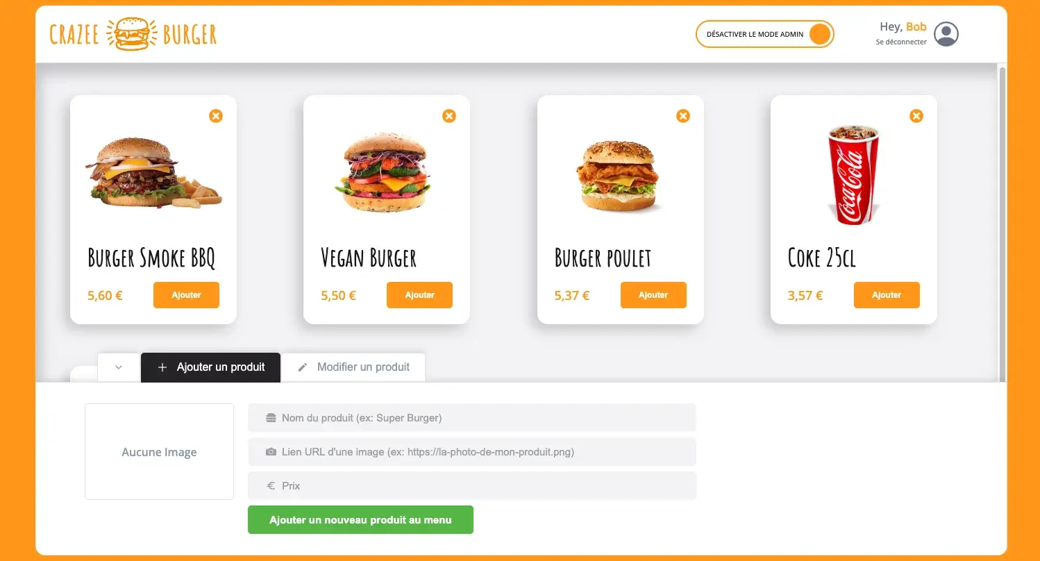 Aperçu du projet Crazee Burger
